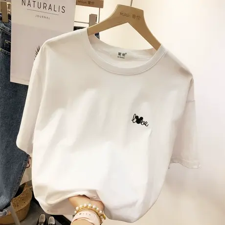 2020夏季短袖新款韩国东大门ins百搭纯色小刺绣T恤打底衫大码显瘦商品大图