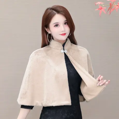 仿兔毛皮草外套女2022秋冬短款毛绒保暖宽松斗蓬配旗袍披肩外搭厚图片