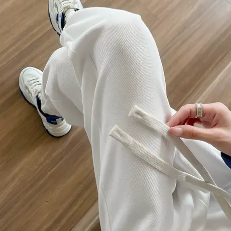 白色运动裤女束脚2023年春秋新款高腰宽松显瘦百搭九分休闲卫裤潮商品大图