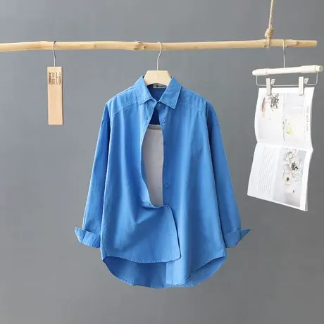 春季2023年新款韩范纯色长袖衬衫女宽松衬衣开衫上衣厚外套女装潮商品大图