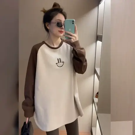 德绒打底衫中长款长袖t恤女秋冬季高级感加绒加厚保暖内搭上衣服图片