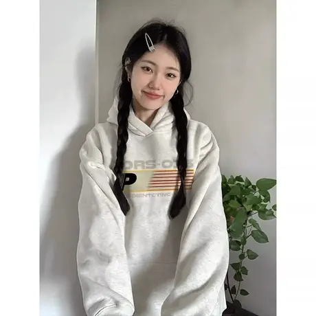连帽卫衣女小个子春秋薄款oversize外套慵懒风宽松美式复古上衣服商品大图