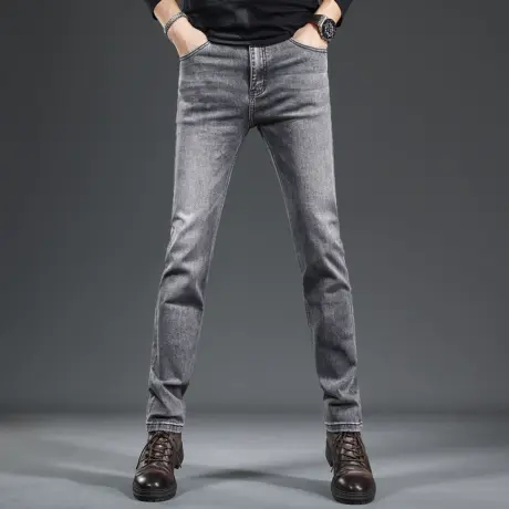 烟灰色高级牛仔裤男款秋季2023新款修身直筒弹力潮流男士长裤春秋商品大图
