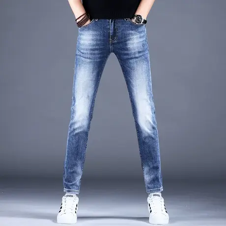 男士浅蓝色高端牛仔裤男秋季男款2023年新款修身小脚弹力百搭高端商品大图