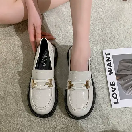 永希复古jk配裙子乐福鞋女夏季2023年新款一脚蹬英伦风职业小皮鞋商品大图