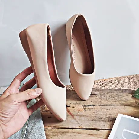 平底单鞋女2023新款春季潮流浅口百搭软底尖头豆豆鞋软皮工作鞋女商品大图