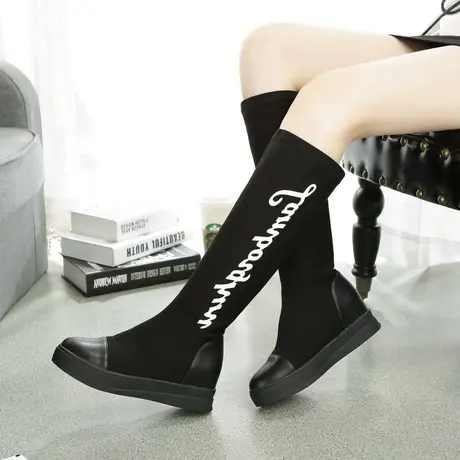 秋冬季弹力靴韩版潮女靴子高筒靴马丁靴春秋单靴内增高显瘦长靴商品大图