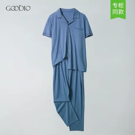 歌帝夏季情侣男士睡衣家居服开衫小翻领短袖纯棉宽松全棉薄款韩版商品大图