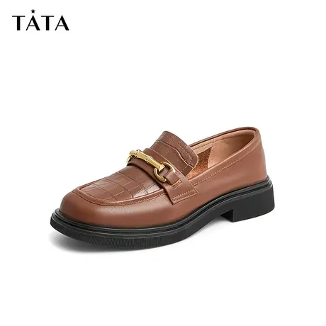【直播秒杀】Tata他她英伦厚底乐福鞋女一脚蹬复古小皮鞋商品大图