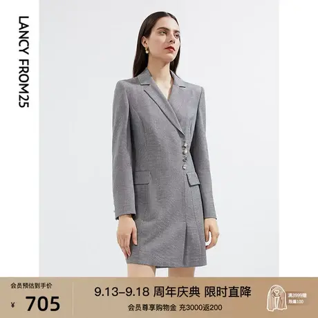 朗姿法式职业西装裙秋冬季新款西装领长袖高腰修身显瘦气质连衣裙商品大图