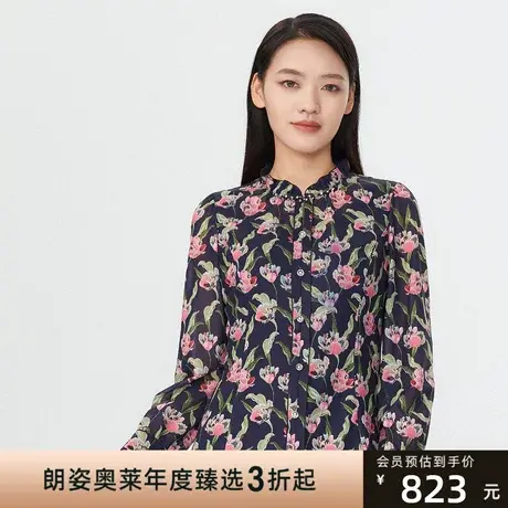 朗姿 春秋简约木耳边领印花衬衫职业休闲上衣商场同款图片