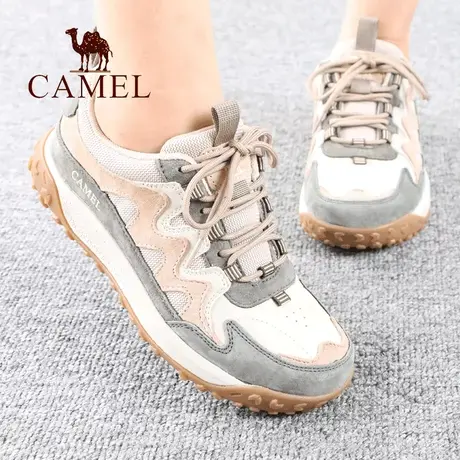 Camel/骆驼女鞋春秋季款品系带圆头旅游正拼色舒适户外休闲鞋子单商品大图