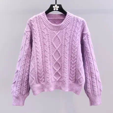 日系温柔风软糯麻花毛衣女2023秋冬新款宽松慵懒风短款针织衫上衣商品大图