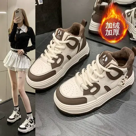 女鞋冬季潮牌加绒保暖棉鞋女款百搭厚底莆田二棉板鞋运动休闲潮鞋图片