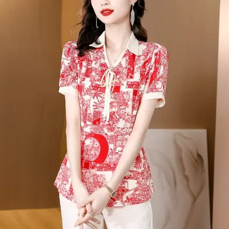 碎花收腰雪纺衬衫女2023夏季新款短袖漂亮洋气妈妈遮肚子减龄小衫图片