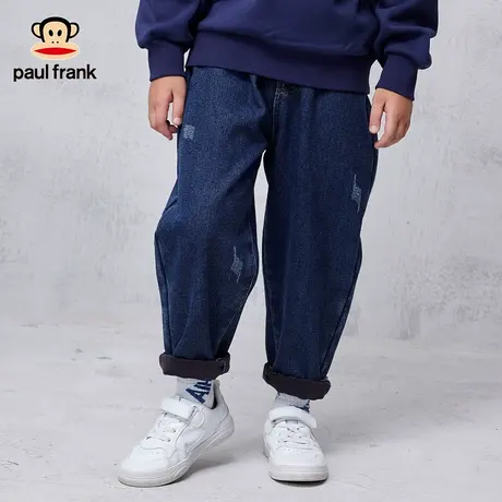 大嘴猴童装儿童男童加绒牛仔长裤2023秋冬新品中大童保暖休闲潮酷商品大图