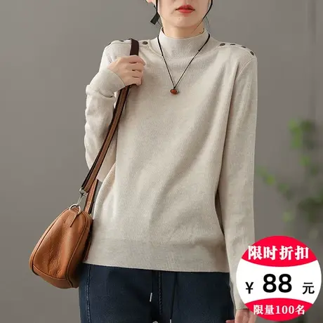 dza 宽松高领针织线衫女秋冬内搭打底衫休闲短款毛衣百搭长袖上衣商品大图