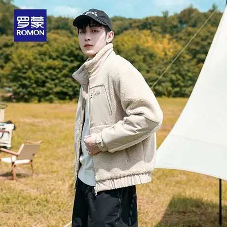 罗蒙加厚男士短款羽绒服2023冬季新款时尚户外摇粒绒立领保暖外套图片