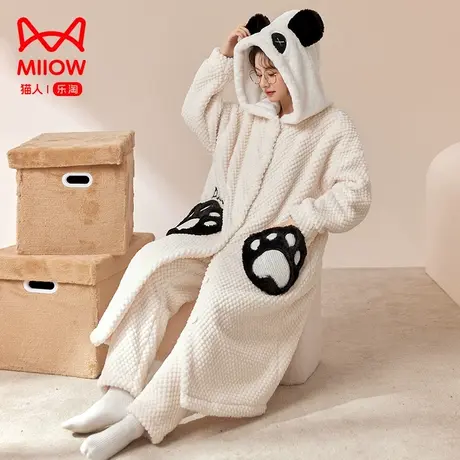 猫人冬季睡衣女加厚保暖可爱连帽睡裙2023新款珊瑚绒可外穿家居服图片