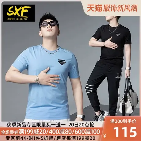 SXF圣希梵夏季短袖男潮牌2023新款烫钻丝光棉T恤上衣男士半袖体恤商品大图