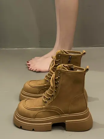 马丁靴女靴子2023新款爆款松糕厚底小个子增高英伦短靴女春秋单靴图片