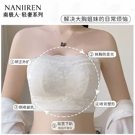 南极人大胸显小全罩杯夏季薄款抹胸适合吊带裙的专用无肩带内衣女商品大图