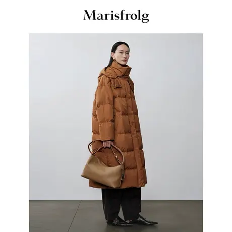 【商场同款】玛丝菲尔2023年秋季新款白鹅绒咖色立领长款羽绒服商品大图