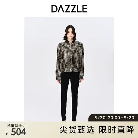 DAZZLE地素奥莱 黑色高腰显瘦开叉小脚牛仔裤女2D4R7021A图片