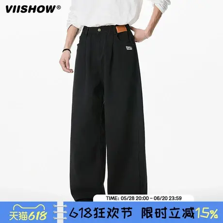 VIISHOW复古打褶牛仔休闲裤男2025春季款美式潮牌宽松半松紧长裤商品大图