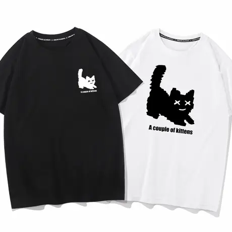 炸毛猫不一样的情侣装夏装T恤痛衣新款高级感觉情侣短袖休闲半袖商品大图