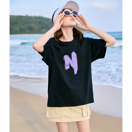 唐狮圆领短袖T恤女夏季内搭打底衫女2025新款独特别致宽松上衣商品大图