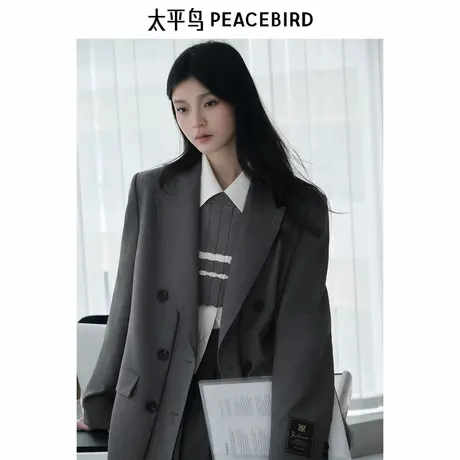 太平鸟女装年秋季新款羊毛双排扣西装A1BAE3470图片