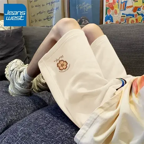 KV真维斯杏色运动短裤女2025新款夏季休闲三分裤高腰显瘦阔腿裤子商品大图