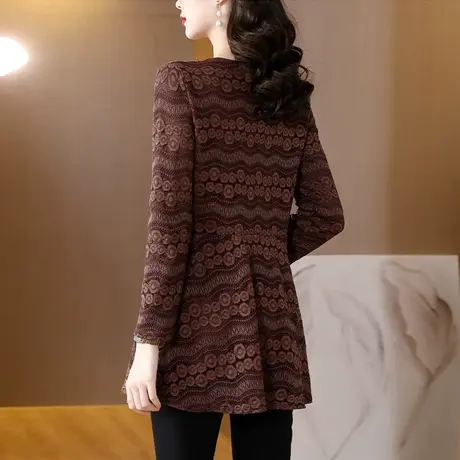 2023秋冬新款加绒加厚保暖拼接蕾丝中长款胖MM遮肚子显瘦打底衫女图片