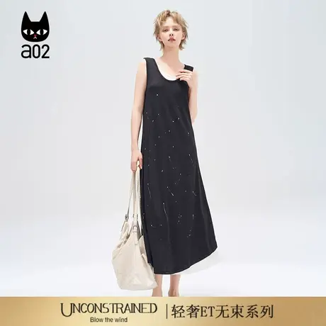 a02【ET自然系列】宽松长款连衣裙女2025新款夏季黑色法式长裙商品大图