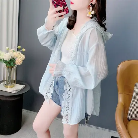 设计感连帽防晒衬衫女夏季2025新款轻薄透气宽松休闲百搭外套上衣图片