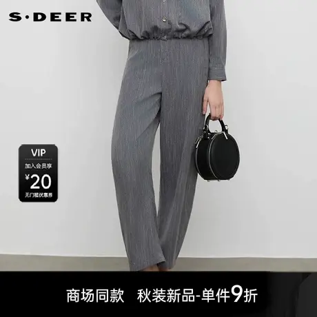 【商场同款】sdeer圣迪奥女OL风松紧拼接插袋休闲长裤S25380823商品大图