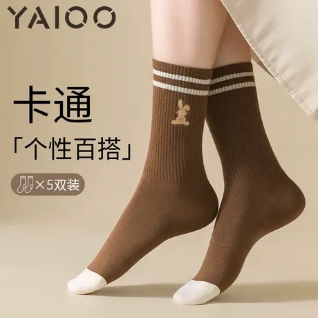 雅鹿袜子女秋冬棉中筒袜日系复古条纹堆堆袜吸汗防臭纯棉长筒袜商品大图