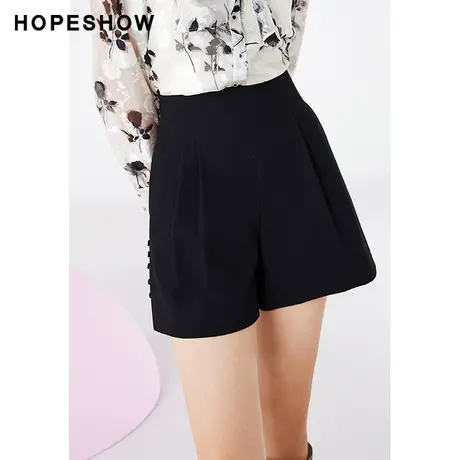 红袖outlets显瘦减龄短裤hopeshow春季新款女装黑色高腰A字裤商品大图