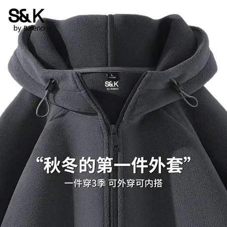 班尼路S&K系列男士外套秋冬双面绒简约灰色长袖加厚保暖连帽夹克图片