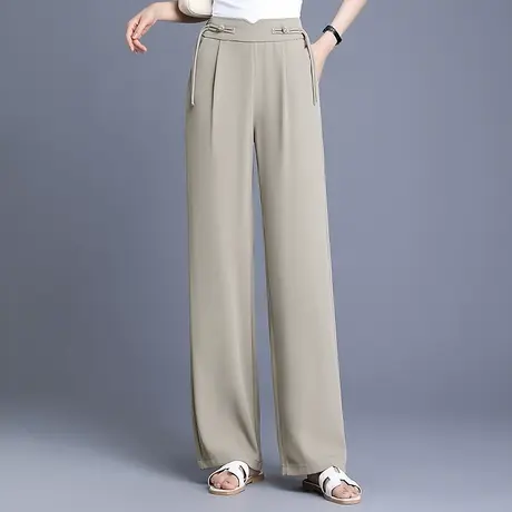 国风窄版直筒裤女2025夏季新款宽松显瘦薄款冰丝休闲裤垂感长裤子商品大图