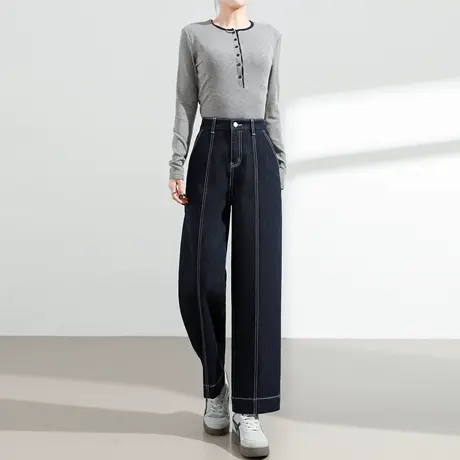 九分明线直筒牛仔裤女2025秋季新款小个子高腰宽松显瘦垂感阔腿裤商品大图
