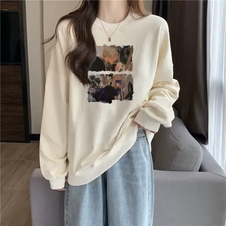 美式复古hiphop无帽卫衣女秋冬加绒加厚宽松百搭慵懒风长袖上衣服商品大图