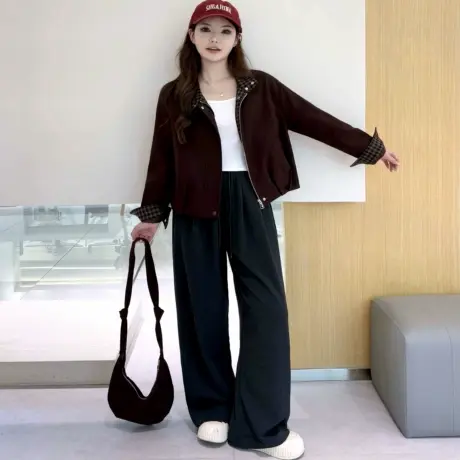 拉夏贝尔2025秋季新款时尚韩版宽松显瘦长袖翻领外套女百搭夹克潮商品大图