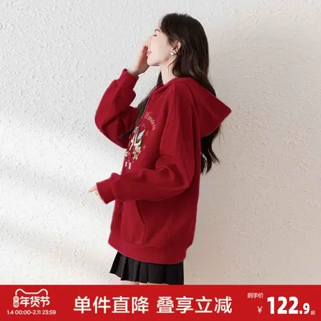 唐狮2026春季新款卫衣女印花连帽休闲宽松上衣时尚宽松卫衣外套图片