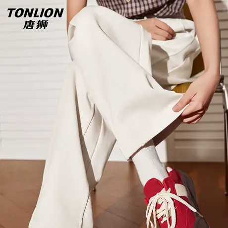 唐狮官方休闲运动裤女款2026新款春秋款女士宽松直筒拼接阔腿裤VB图片