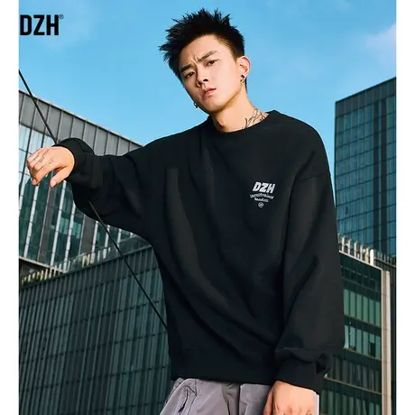 男士黑色潮牌卫衣男春秋季圆领2023新款宽松长袖上衣外套高街美式商品大图