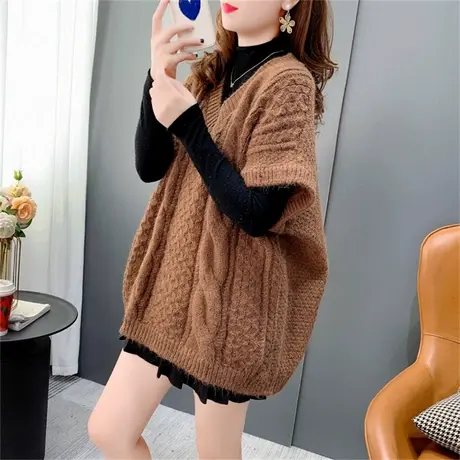 慵懒风V领麻花毛衣女套头2022新款秋冬宽松设计感减龄打底针织衫商品大图