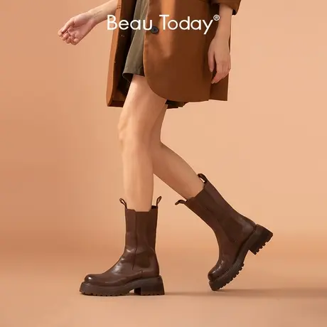 BeauTodayBT秋季新款中筒英伦风马丁靴女单靴小个子烟筒靴子女商品大图