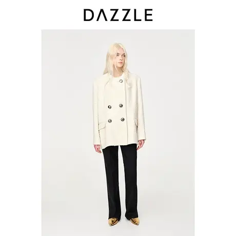 【七七酱专享】DAZZLE地素奥莱2023春季新款白色直筒廓形粗花呢毛图片